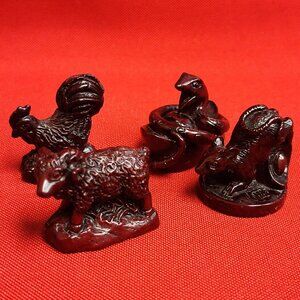 Four Miniature Chinese Zodiac Figurines Rooster Sheep Goat Snake